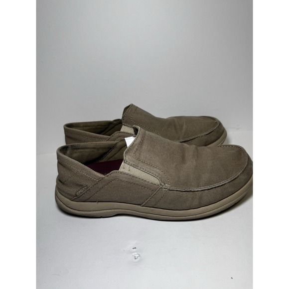Crocs Santa Cruz Canvas Slip On Loafers Khaki Tan Men's Size 9 Casual Shoe - Picture 2 of 5